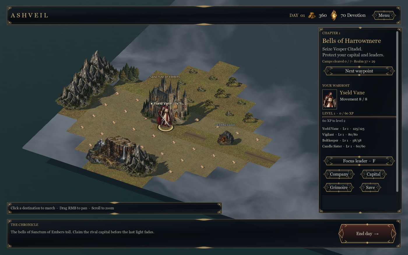 ASHVEIL strategic map with a company exploring a dark fantasy realm